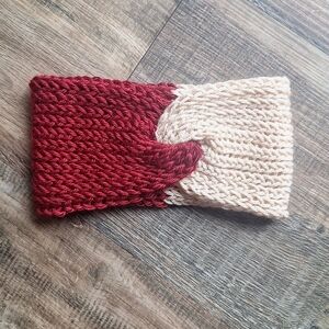Handmade Crochet Twist Red/Cream Headband